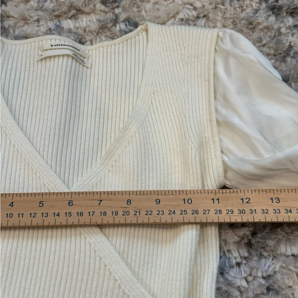 Anthropologie Puff-Sleeve Top Size Small Long Sleeve Ivory Classy Business